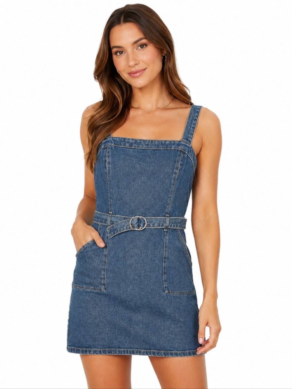 Hollister Belted Denim Mini Jumper Dress Size M Blue Y2K Summer
